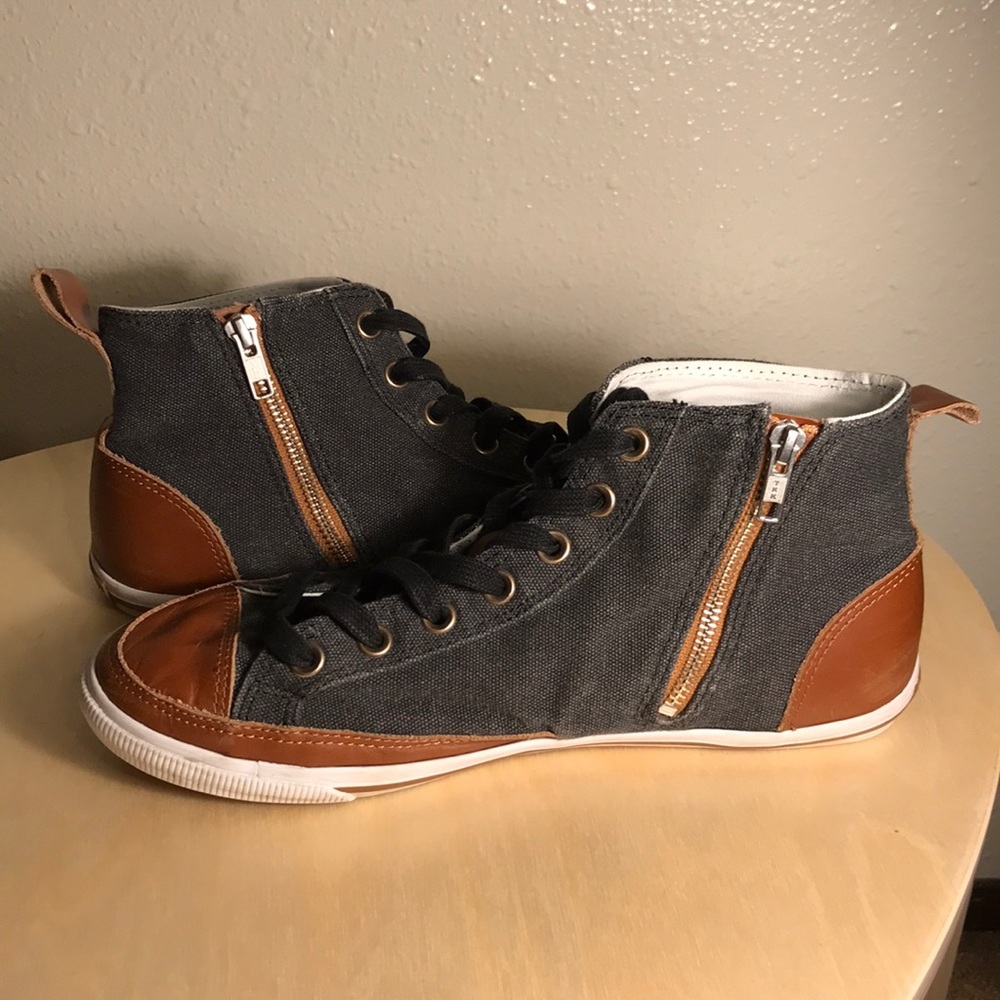 Grey canvas Burnetie high tops with leather accent